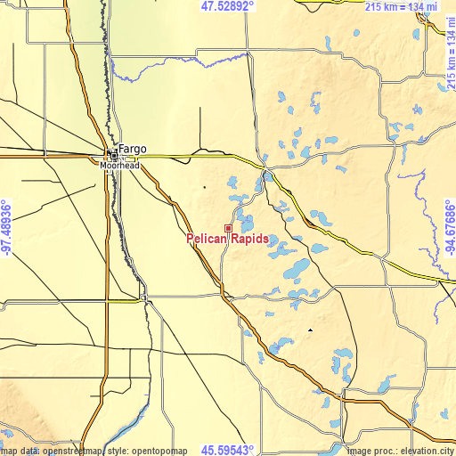 Topographic map of Pelican Rapids