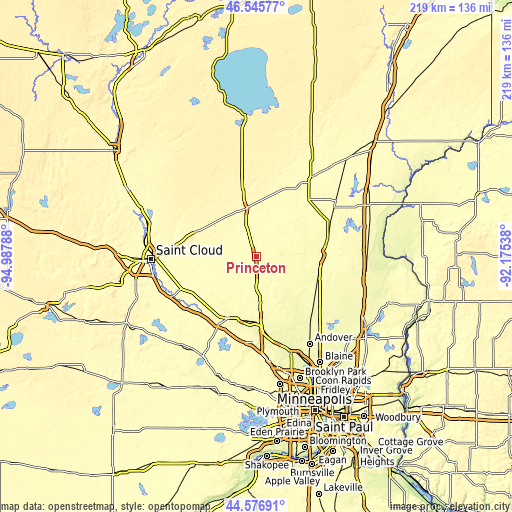 Topographic map of Princeton