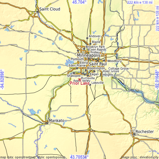 Topographic map of Prior Lake