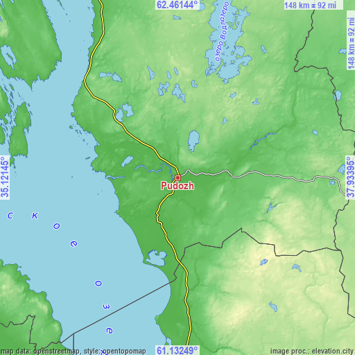 Topographic map of Pudozh