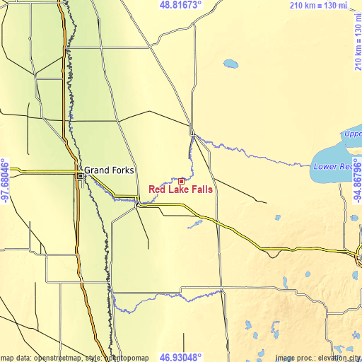 Topographic map of Red Lake Falls