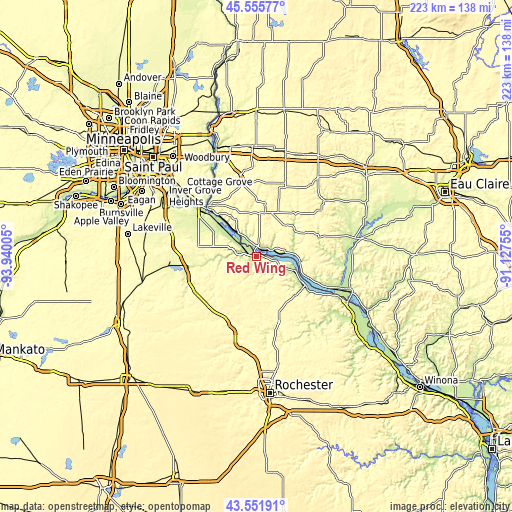 Topographic map of Red Wing