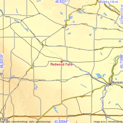 Topographic map of Redwood Falls