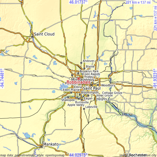 Topographic map of Robbinsdale