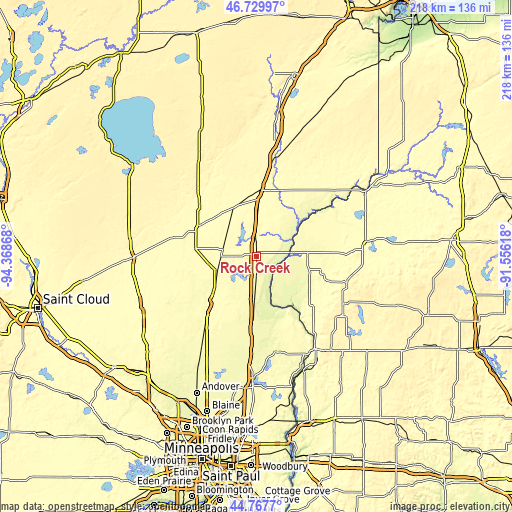 Topographic map of Rock Creek