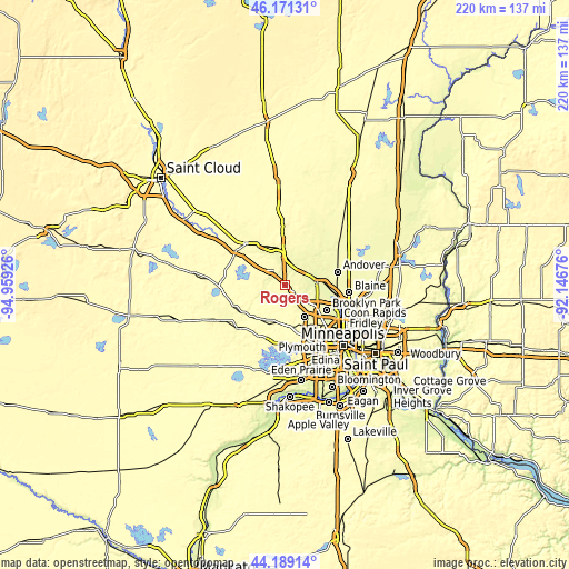 Topographic map of Rogers