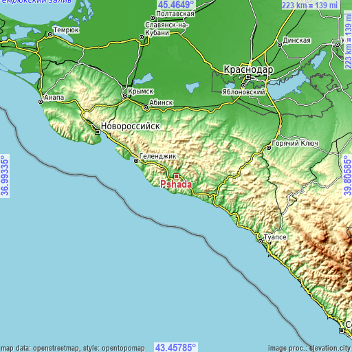 Topographic map of Pshada