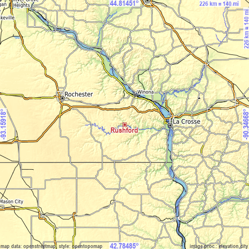 Topographic map of Rushford