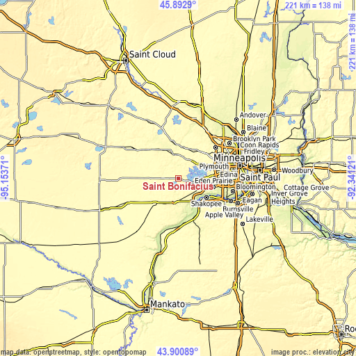 Topographic map of Saint Bonifacius