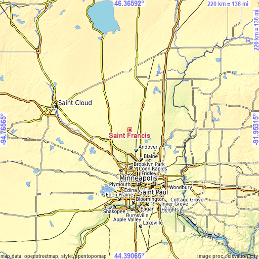 Topographic map of Saint Francis