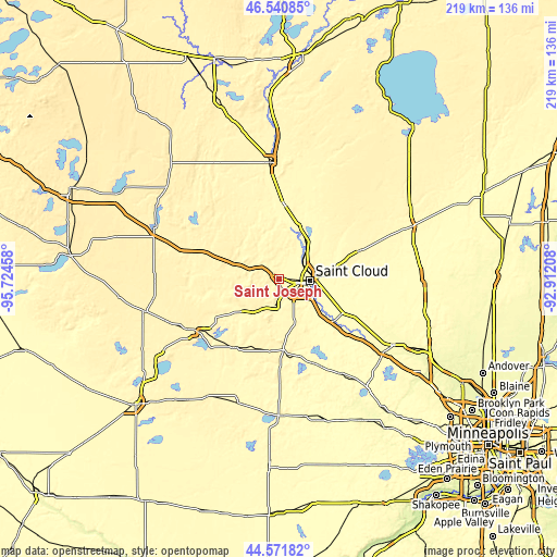 Topographic map of Saint Joseph