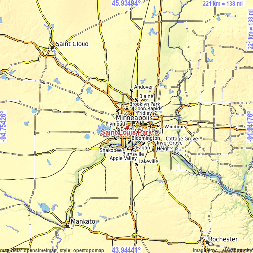 Topographic map of Saint Louis Park