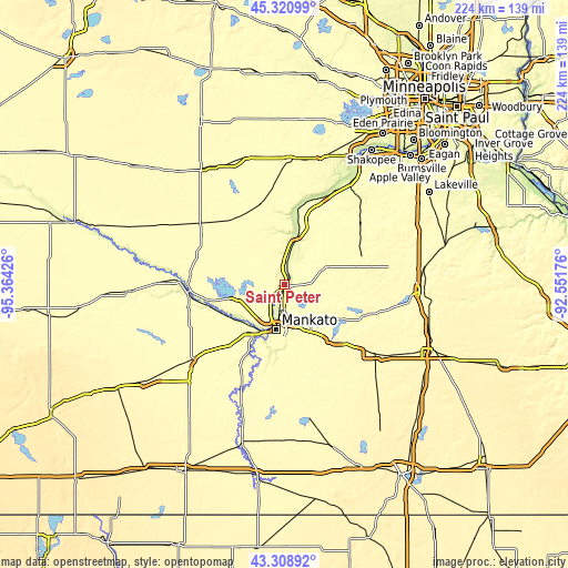 Topographic map of Saint Peter