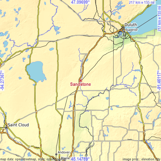 Topographic map of Sandstone