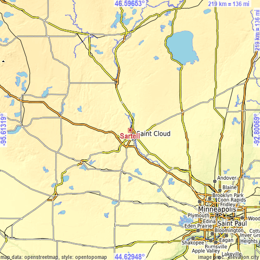 Topographic map of Sartell