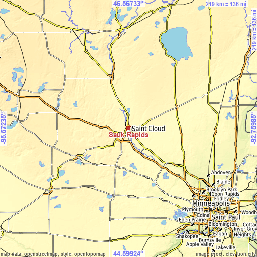 Topographic map of Sauk Rapids