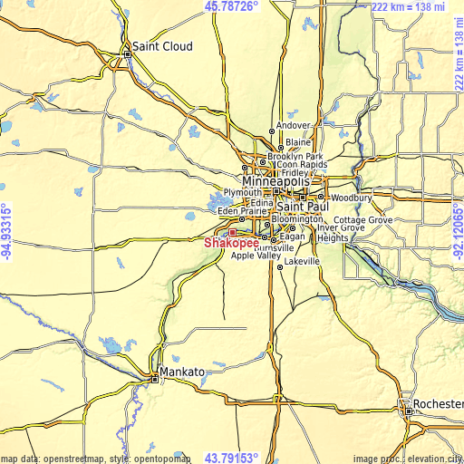 Topographic map of Shakopee