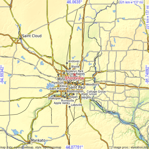 Topographic map of Shoreview