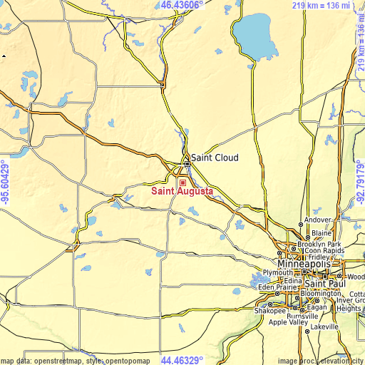 Topographic map of Saint Augusta