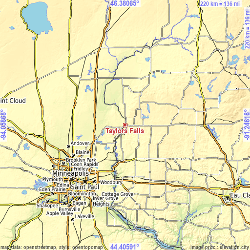 Topographic map of Taylors Falls