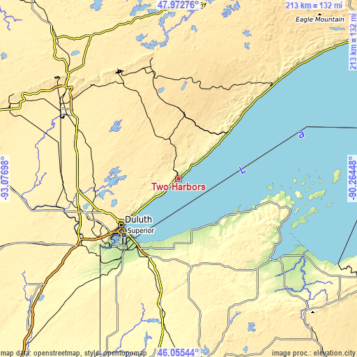 Topographic map of Two Harbors