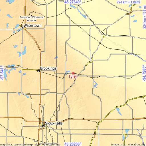 Topographic map of Tyler