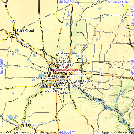 Topographic map of Vadnais Heights