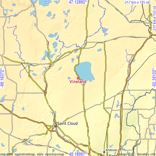 Topographic map of Vineland