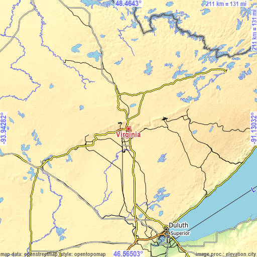 Topographic map of Virginia