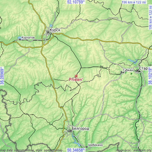 Topographic map of Pristen’