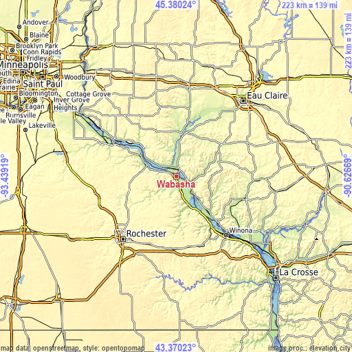 Topographic map of Wabasha