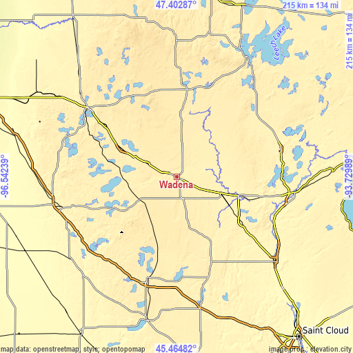 Topographic map of Wadena