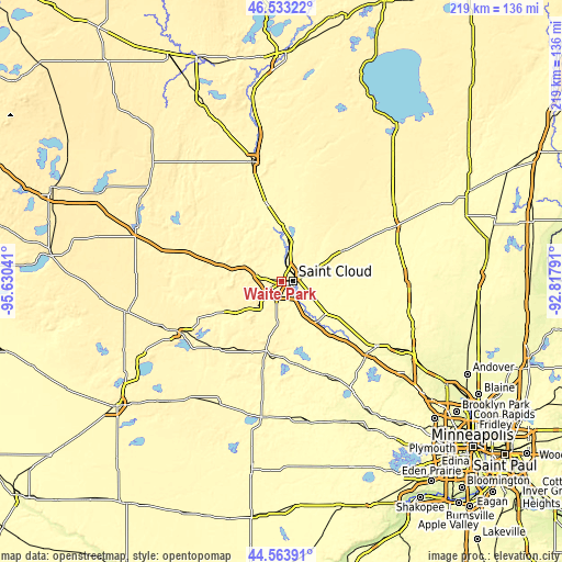 Topographic map of Waite Park