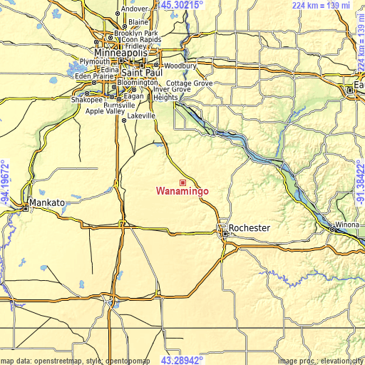 Topographic map of Wanamingo