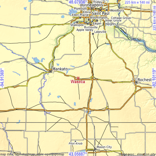 Topographic map of Waseca