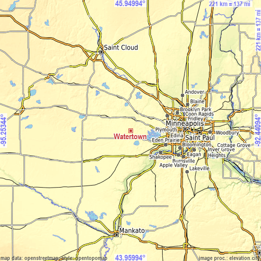 Topographic map of Watertown