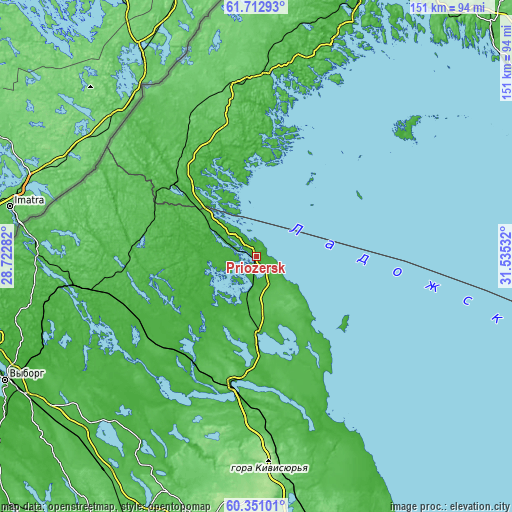 Topographic map of Priozërsk