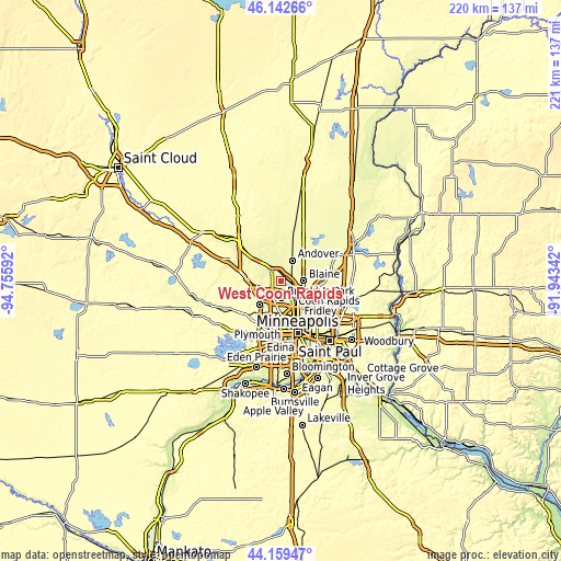 Topographic map of West Coon Rapids