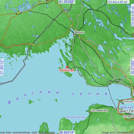 Topographic map of Primorsk