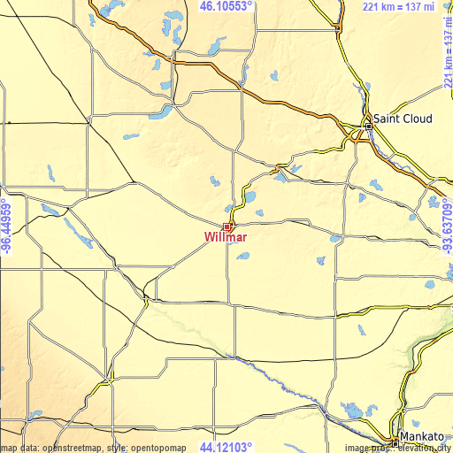 Topographic map of Willmar