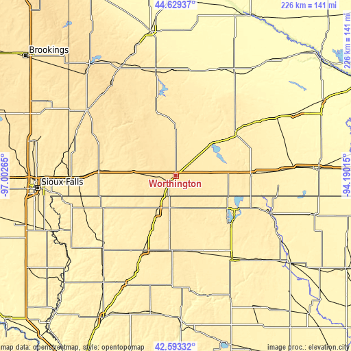 Topographic map of Worthington