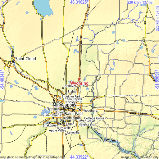 Topographic map of Wyoming