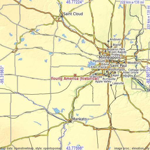 Topographic map of Young America (historical)