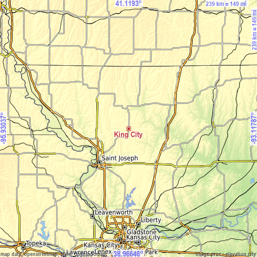 Topographic map of King City