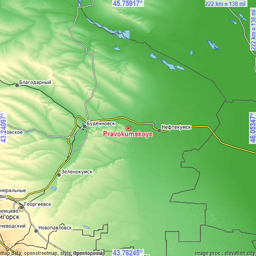 Topographic map of Pravokumskoye