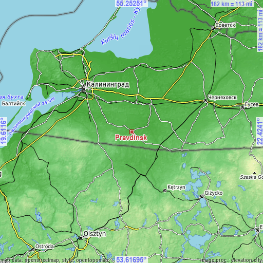 Topographic map of Pravdinsk