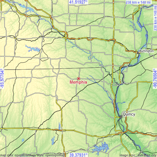 Topographic map of Memphis