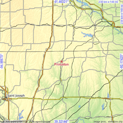 Topographic map of Princeton