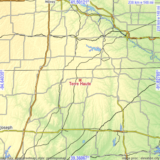 Topographic map of Terre Haute