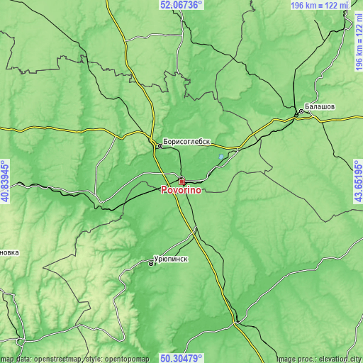 Topographic map of Povorino